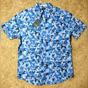Good Man Brand Blue Cayman Camo shirt sleeve Button down shirt NWT